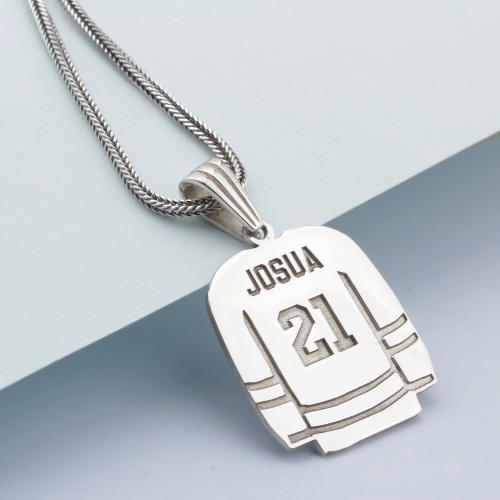 Glorria 925k Sterling Silver Personalized Name and Jersey Number Ice Hockey Necklace