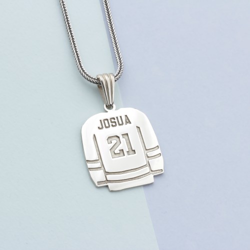 Glorria 925k Sterling Silver Personalized Name and Jersey Number Ice Hockey Necklace
