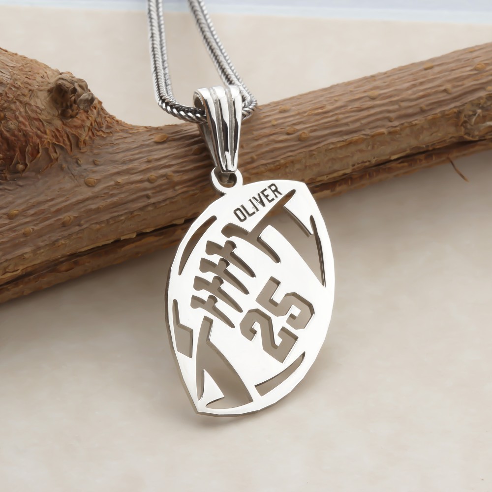 Glorria 925k Sterling Silver Personalized Name and Number American Football Necklace Glorria 925k Sterling Silver Personalized Name and Number American Football Necklace