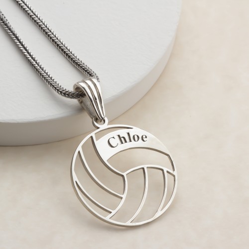Glorria 925k Sterling Silver Personalized Name Volleyball Necklace