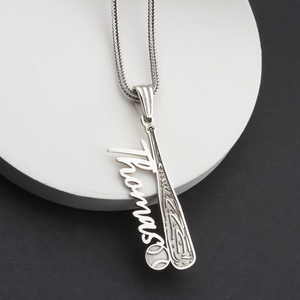 Glorria 925k Sterling Silver Personalized Name Baseball Bat Necklace Glorria 925k Sterling Silver Personalized Name Baseball Bat Necklace
