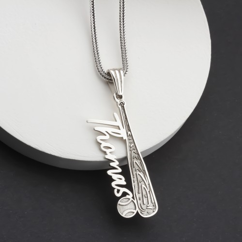 Glorria 925k Sterling Silver Personalized Name Baseball Bat Necklace