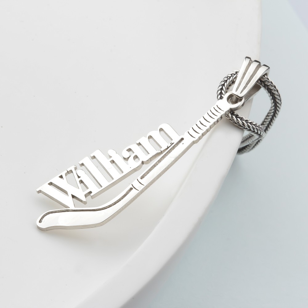 Glorria 925k Sterling Silver Personalized Name Ice Hockey Stick Necklace Glorria 925k Sterling Silver Personalized Name Ice Hockey Stick Necklace
