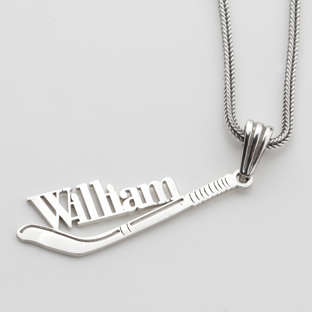 Glorria 925k Sterling Silver Personalized Name Ice Hockey Stick Necklace Glorria 925k Sterling Silver Personalized Name Ice Hockey Stick Necklace