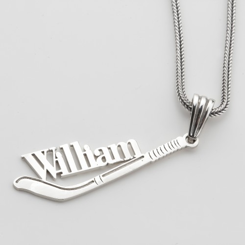 Glorria 925k Sterling Silver Personalized Name Ice Hockey Stick Necklace