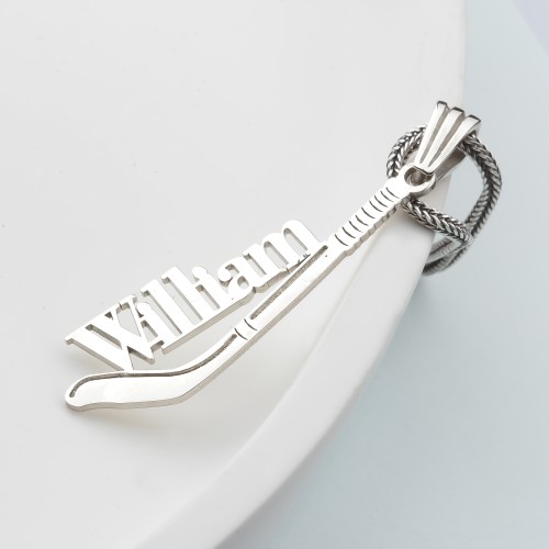 Glorria 925k Sterling Silver Personalized Name Ice Hockey Stick Necklace