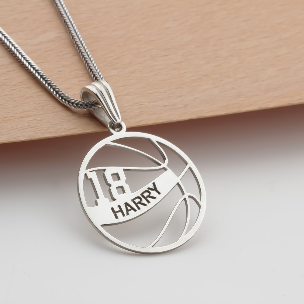 Glorria 925k Sterling Silver Personalized Name and Number Basketball Necklace Glorria 925k Sterling Silver Personalized Name and Number Basketball Necklace