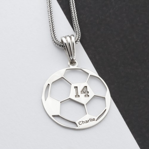 Glorria 925k Sterling Silver Personalized Name and Number Football Necklace