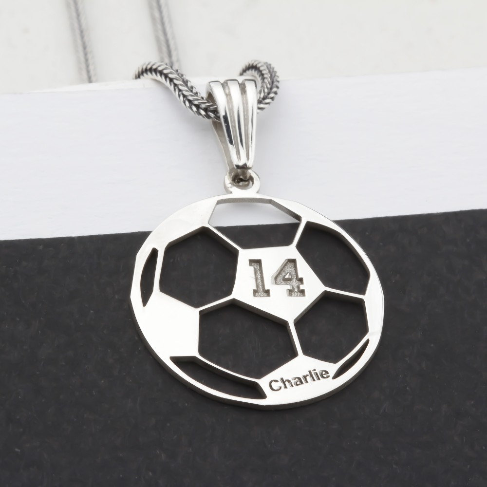 Glorria 925k Sterling Silver Personalized Name and Number Football Necklace