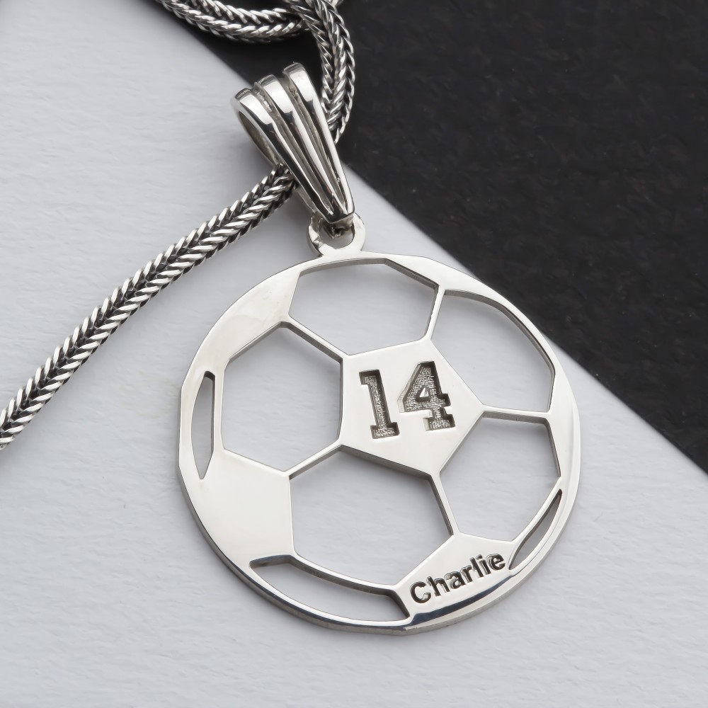 Glorria 925k Sterling Silver Personalized Name and Number Football Necklace