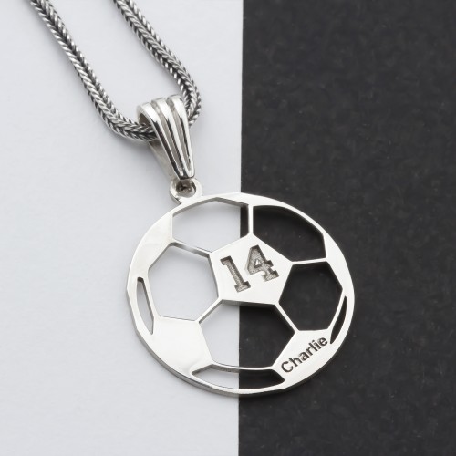 Glorria 925k Sterling Silver Personalized Name and Number Football Necklace
