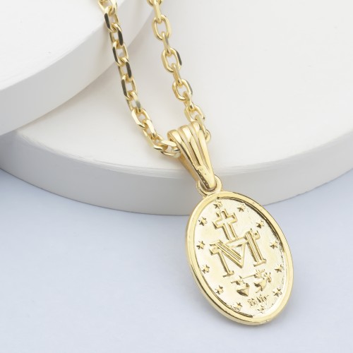 Glorria 925k Sterling Silver Cross and Virgin Mary Necklace