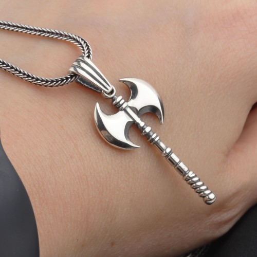 Glorria Sterling Silver Viking Axe Necklace