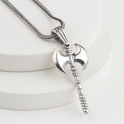 Glorria Sterling Silver Viking Axe Necklace