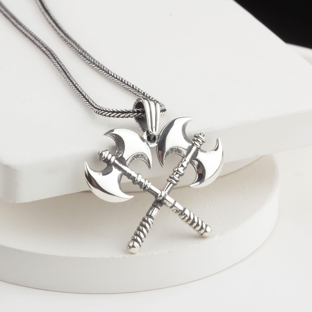 Glorria Sterling Silver Viking Double Axe Necklace Glorria Sterling Silver Viking Double Axe Necklace