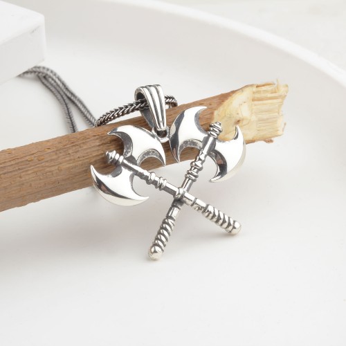 Glorria Sterling Silver Viking Double Axe Necklace