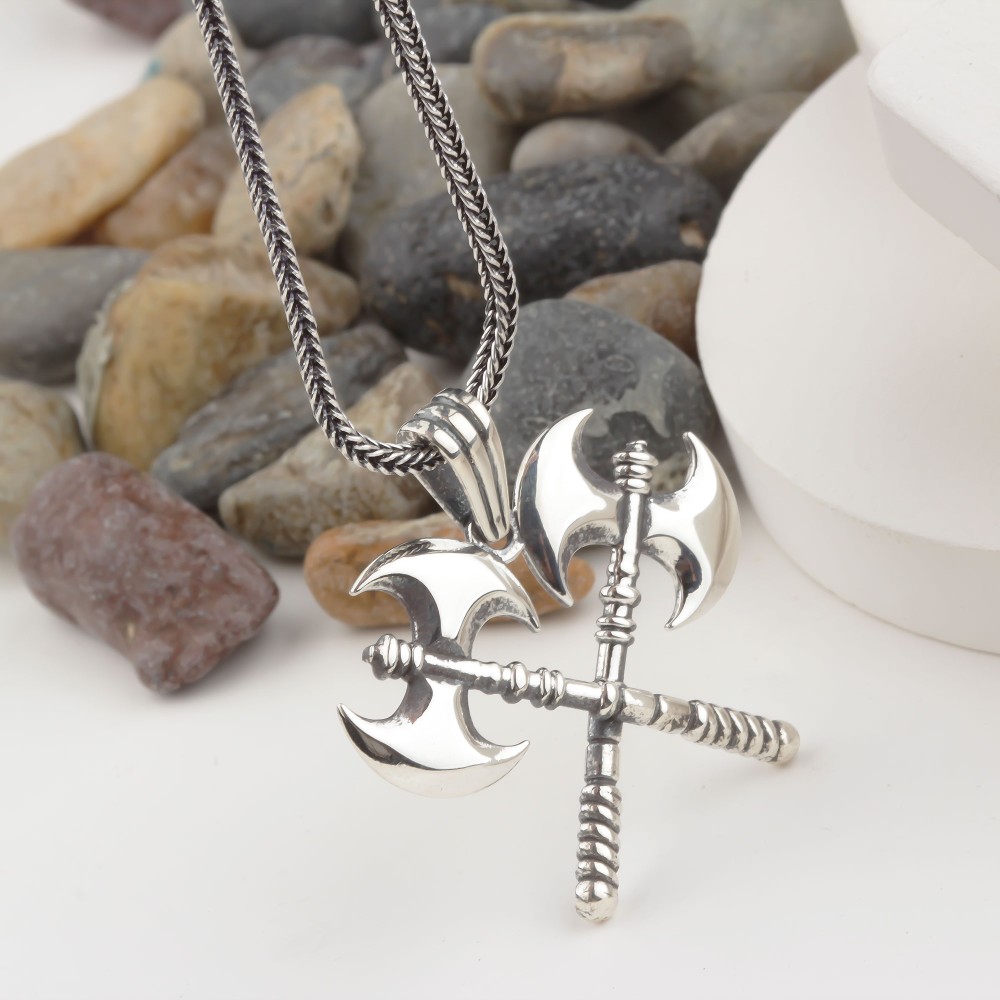 Glorria Sterling Silver Viking Double Axe Necklace Glorria Sterling Silver Viking Double Axe Necklace