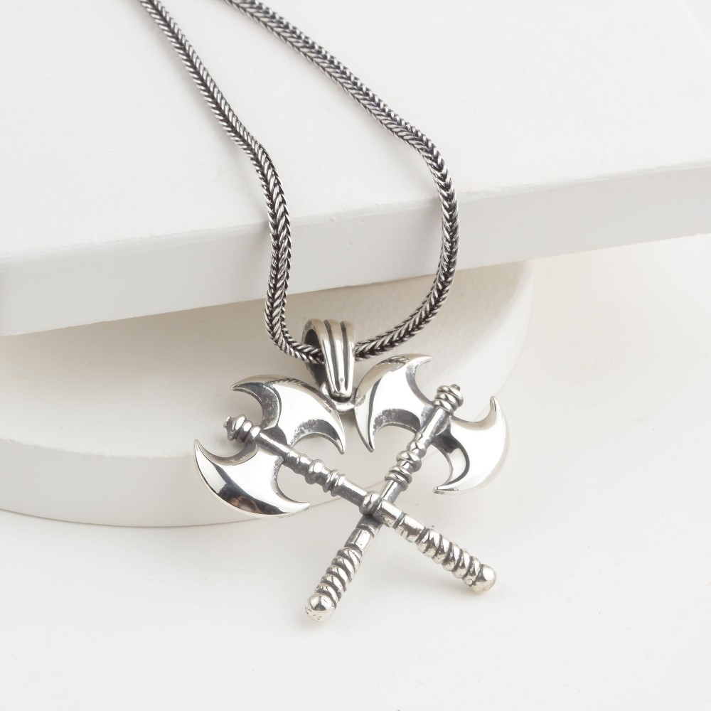Glorria Sterling Silver Viking Double Axe Necklace Glorria Sterling Silver Viking Double Axe Necklace