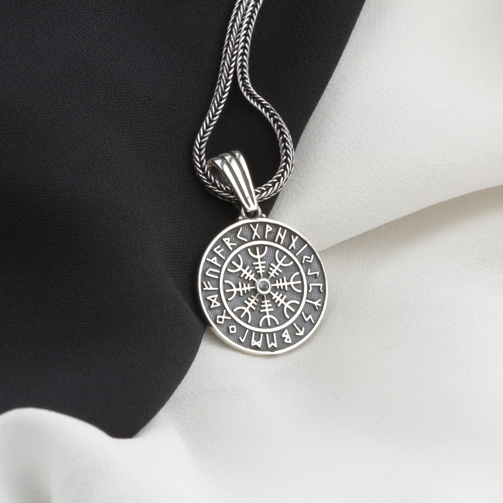 Glorria Sterling Silver Viking Vegvisir Compass Necklace Glorria Sterling Silver Viking Vegvisir Compass Necklace
