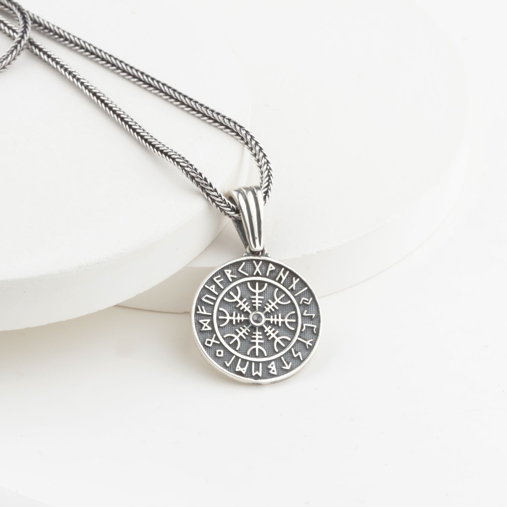 Glorria Sterling Silver Viking Vegvisir Compass Necklace Glorria Sterling Silver Viking Vegvisir Compass Necklace