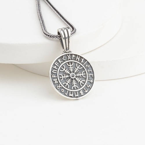 Glorria Sterling Silver Viking Vegvisir Compass Necklace