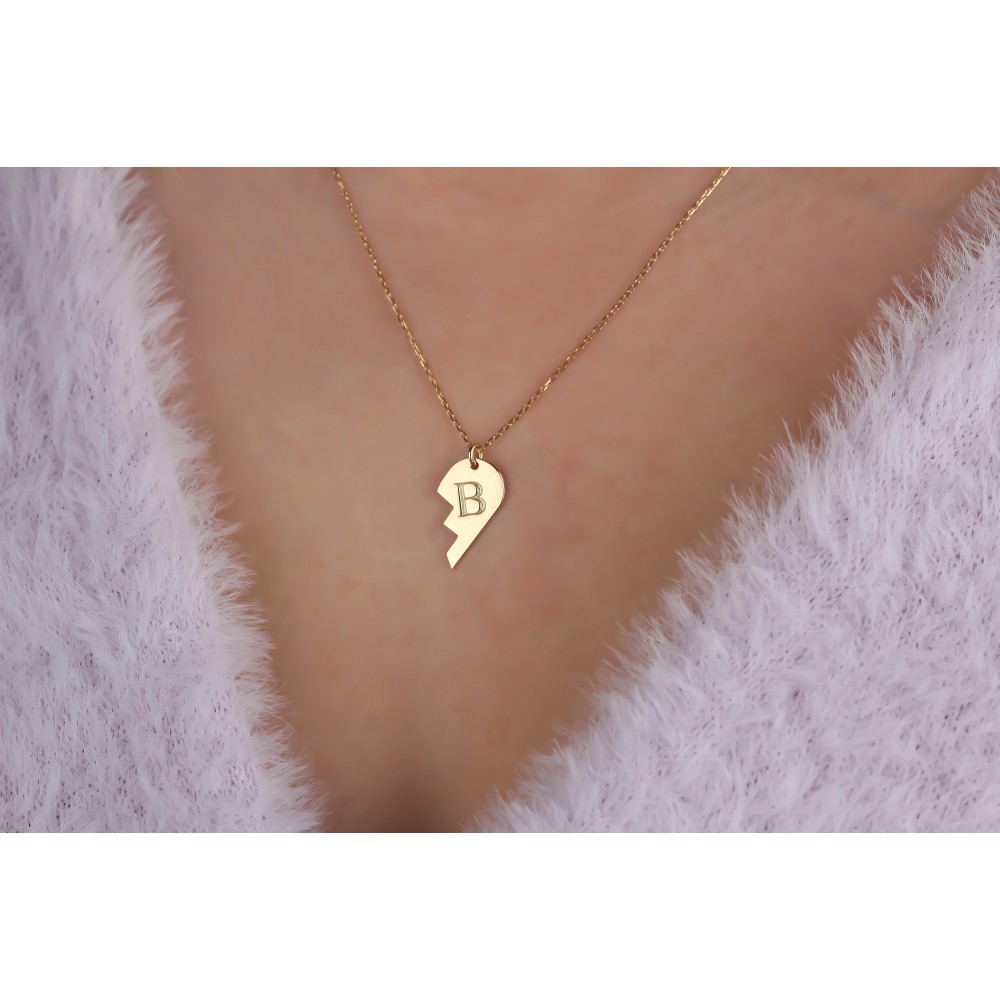 Glorria 925k Sterling Silver Personalized Right Puzzle Heart Necklace