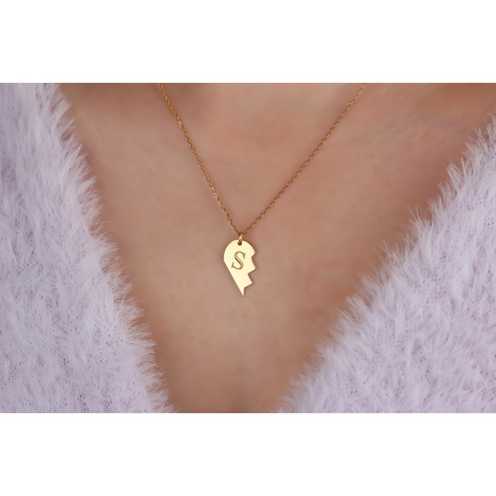 Glorria 925k Sterling Silver Personalized Left Puzzle Heart Necklace