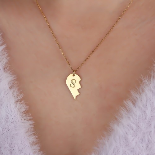 Glorria 925k Sterling Silver Personalized Left Puzzle Heart Necklace Glorria 925k Sterling Silver Personalized Left Puzzle Heart Necklace