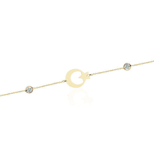Glorria 14k Solid Gold Crescent And Star Bracelet Glorria 14k Solid Gold Crescent And Star Bracelet