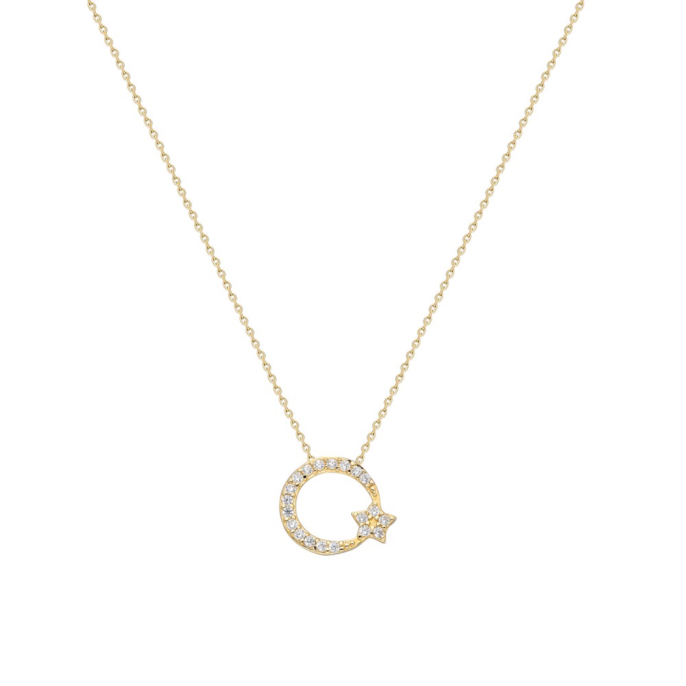 Glorria 14k Solid Gold Crescent And Star Necklace