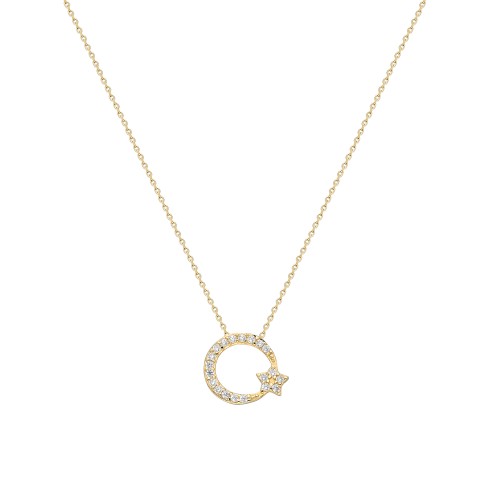 Glorria 14k Solid Gold Crescent And Star Necklace Glorria 14k Solid Gold Crescent And Star Necklace