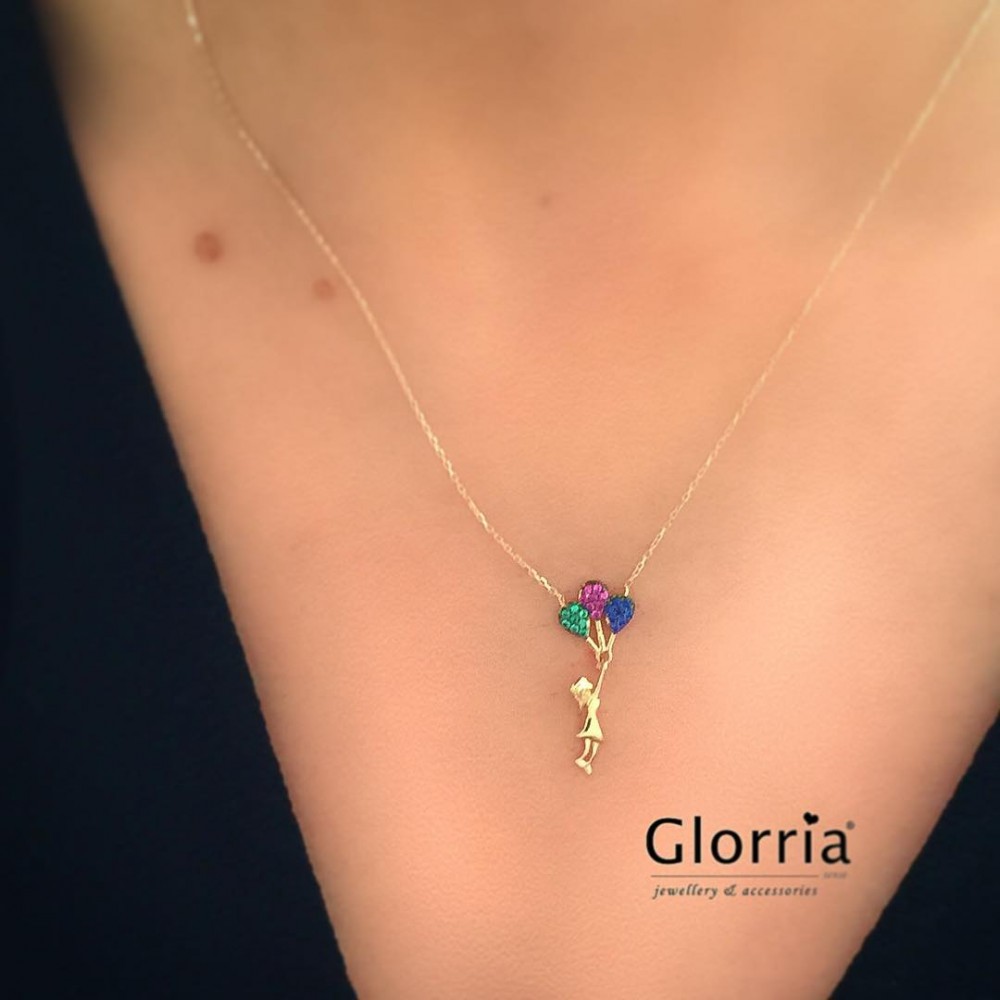 Glorria 14k Solid Gold Balloon Girl Necklace