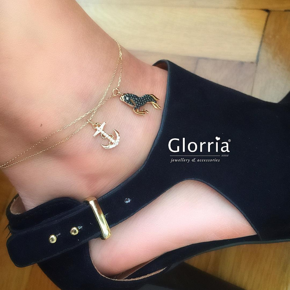 Glorria 14k Solid Gold Anchor Anklet