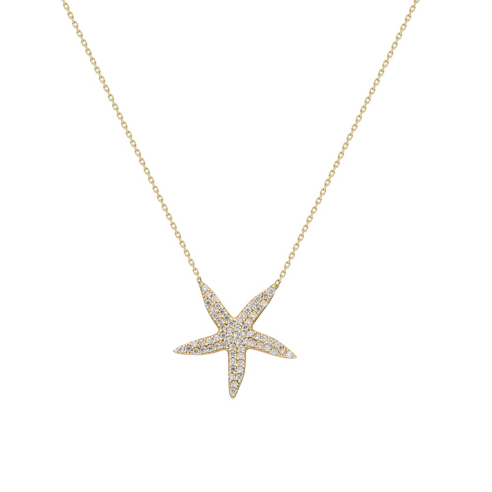 Glorria 14k Solid Gold Starfish Necklace