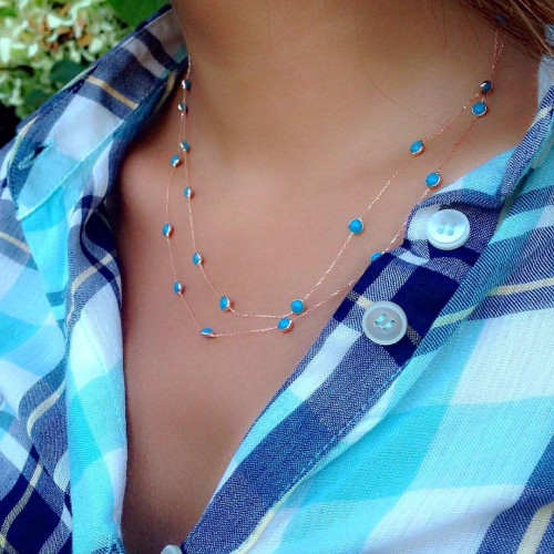 Glorria 14k Solid Gold Turquoise Pave Necklace Glorria 14k Solid Gold Turquoise Pave Necklace