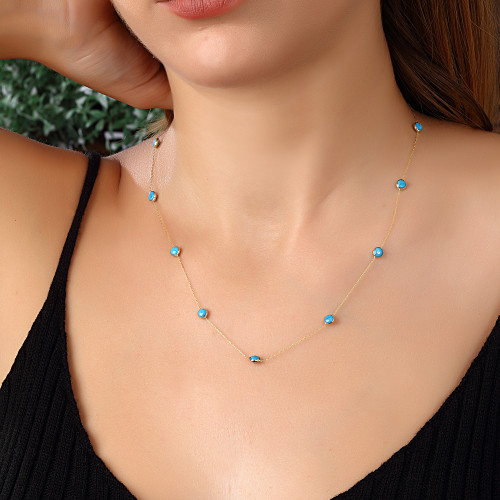 Glorria 14k Solid Gold Turquoise Pave Necklace Glorria 14k Solid Gold Turquoise Pave Necklace