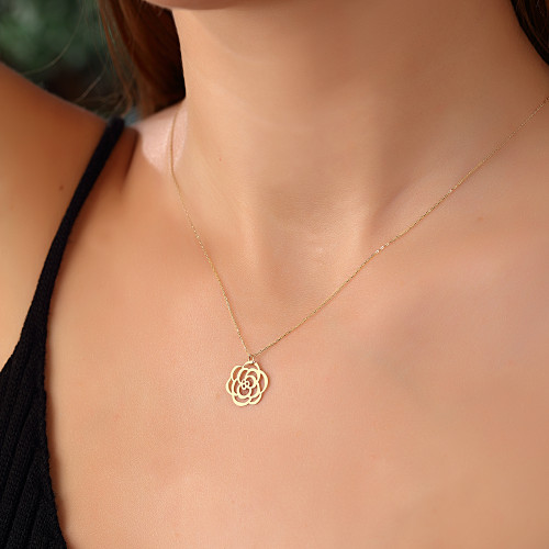 Glorria 14k Solid Gold Rose Theme Necklace Glorria 14k Solid Gold Rose Theme Necklace