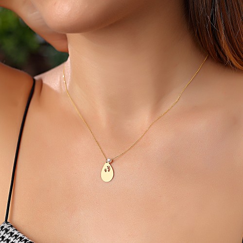 Glorria 14k Solid Gold Pearl Footprint Necklace Glorria 14k Solid Gold Pearl Footprint Necklace