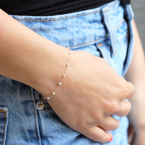Glorria 14k Solid Gold Pearl Row Bracelet Glorria 14k Solid Gold Pearl Row Bracelet