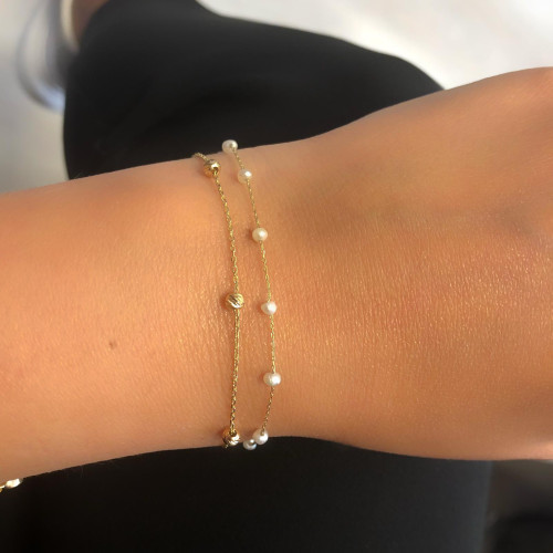 Glorria 14k Solid Gold Pearl Row Bracelet Glorria 14k Solid Gold Pearl Row Bracelet