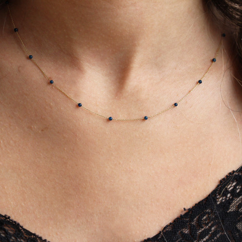 Glorria 14k Solid Gold Lapis Pave Row Necklace Glorria 14k Solid Gold Lapis Pave Row Necklace