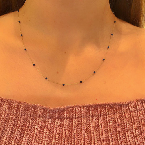 Glorria 14k Solid Gold Lapis Pave Row Necklace Glorria 14k Solid Gold Lapis Pave Row Necklace