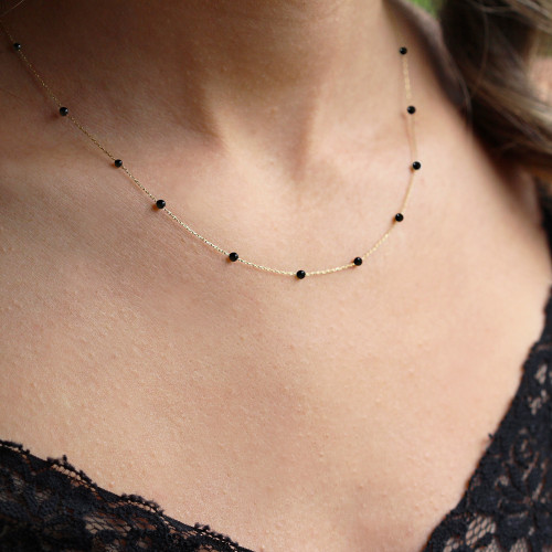 Glorria 14k Solid Gold Onyx Pave Row Necklace Glorria 14k Solid Gold Onyx Pave Row Necklace