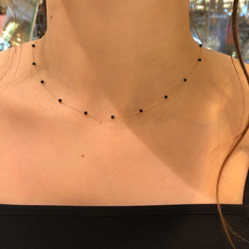 Glorria 14k Solid Gold Onyx Pave Row Necklace Glorria 14k Solid Gold Onyx Pave Row Necklace