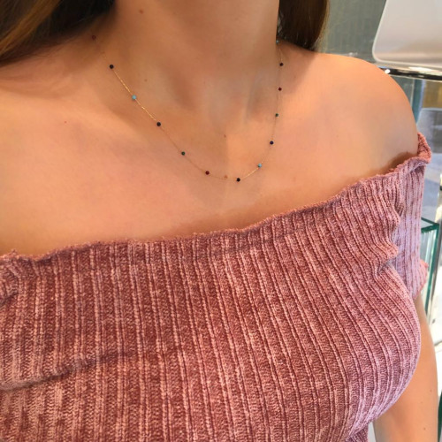 Glorria 14k Solid Gold Colored Pave Row Necklace Glorria 14k Solid Gold Colored Pave Row Necklace