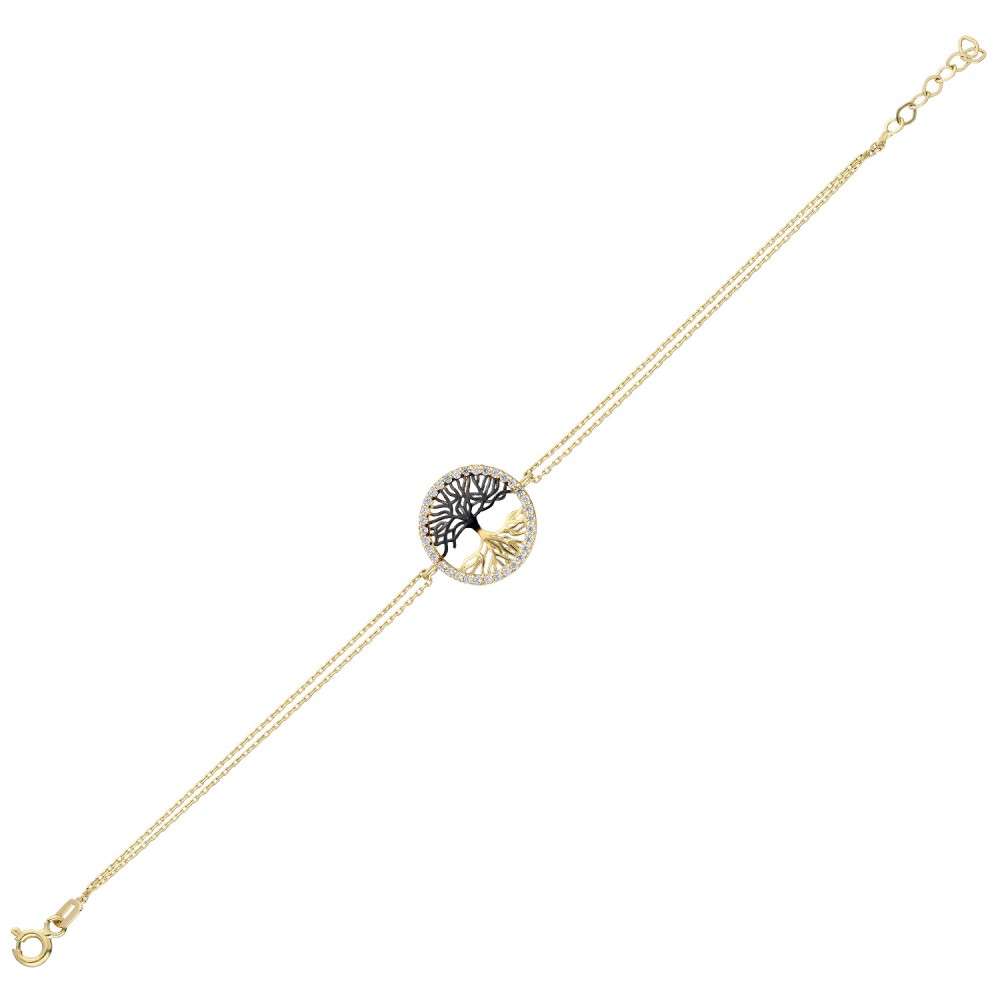 Glorria 14k Solid Gold Black Tree Bracelet