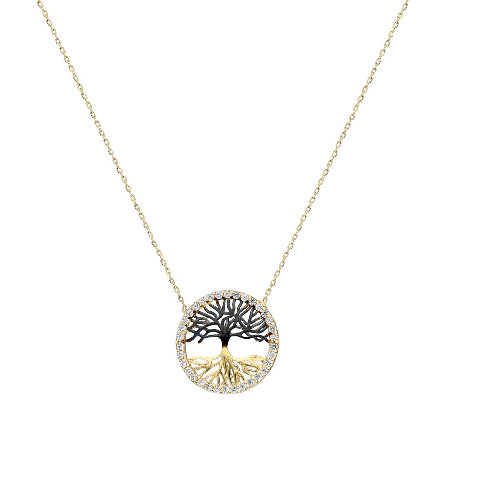 Glorria 14k Solid Gold Black Life Tree Necklace