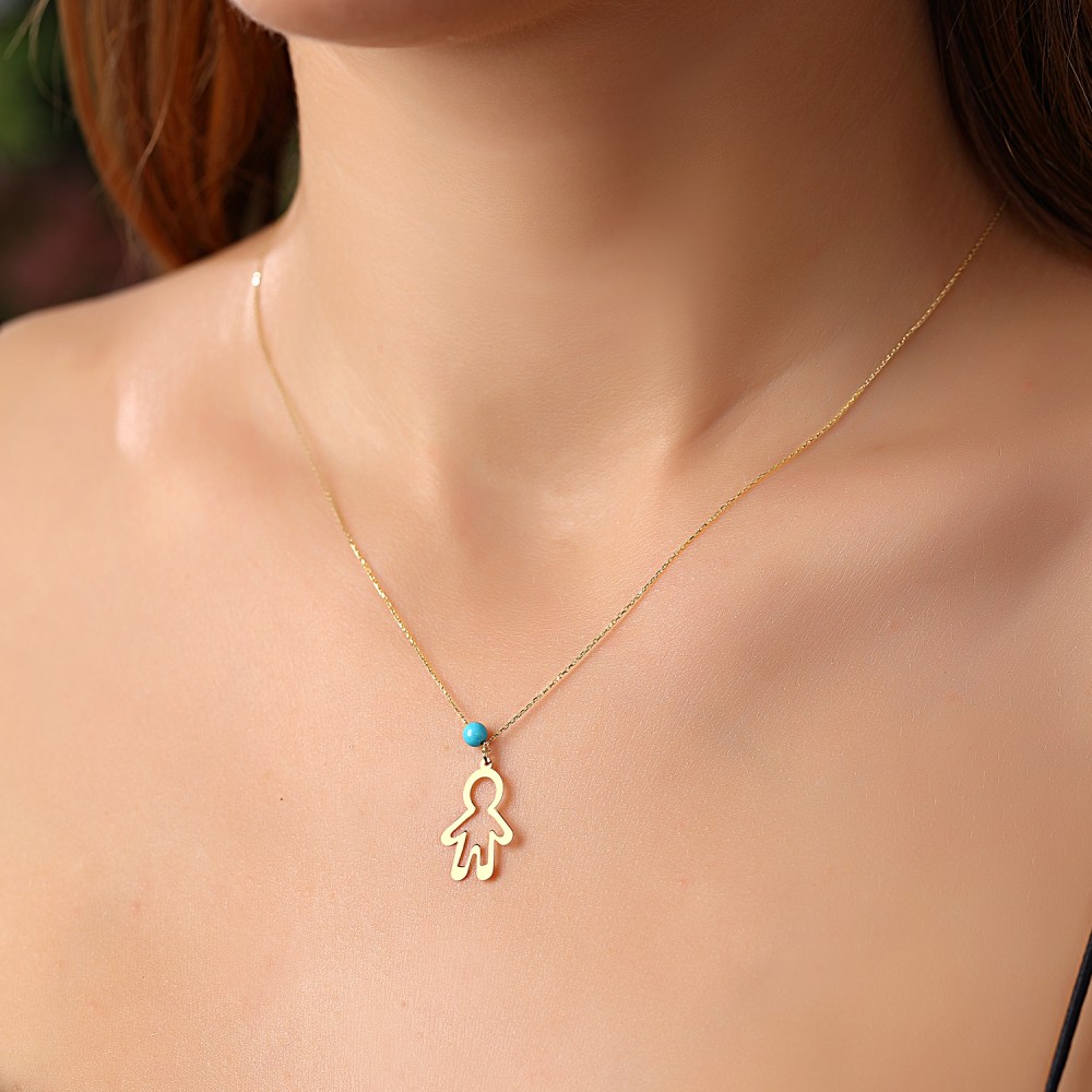 Glorria 14k Solid Gold Turquoise Child Necklace