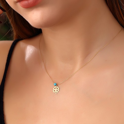 Glorria 14k Solid Gold Turquoise Clover Necklace Glorria 14k Solid Gold Turquoise Clover Necklace