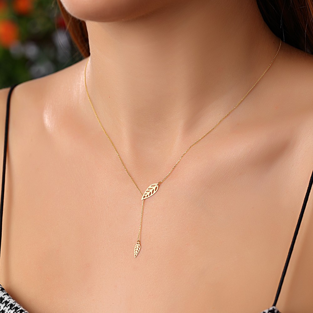 Glorria 14k Solid Gold Leaf Necklace